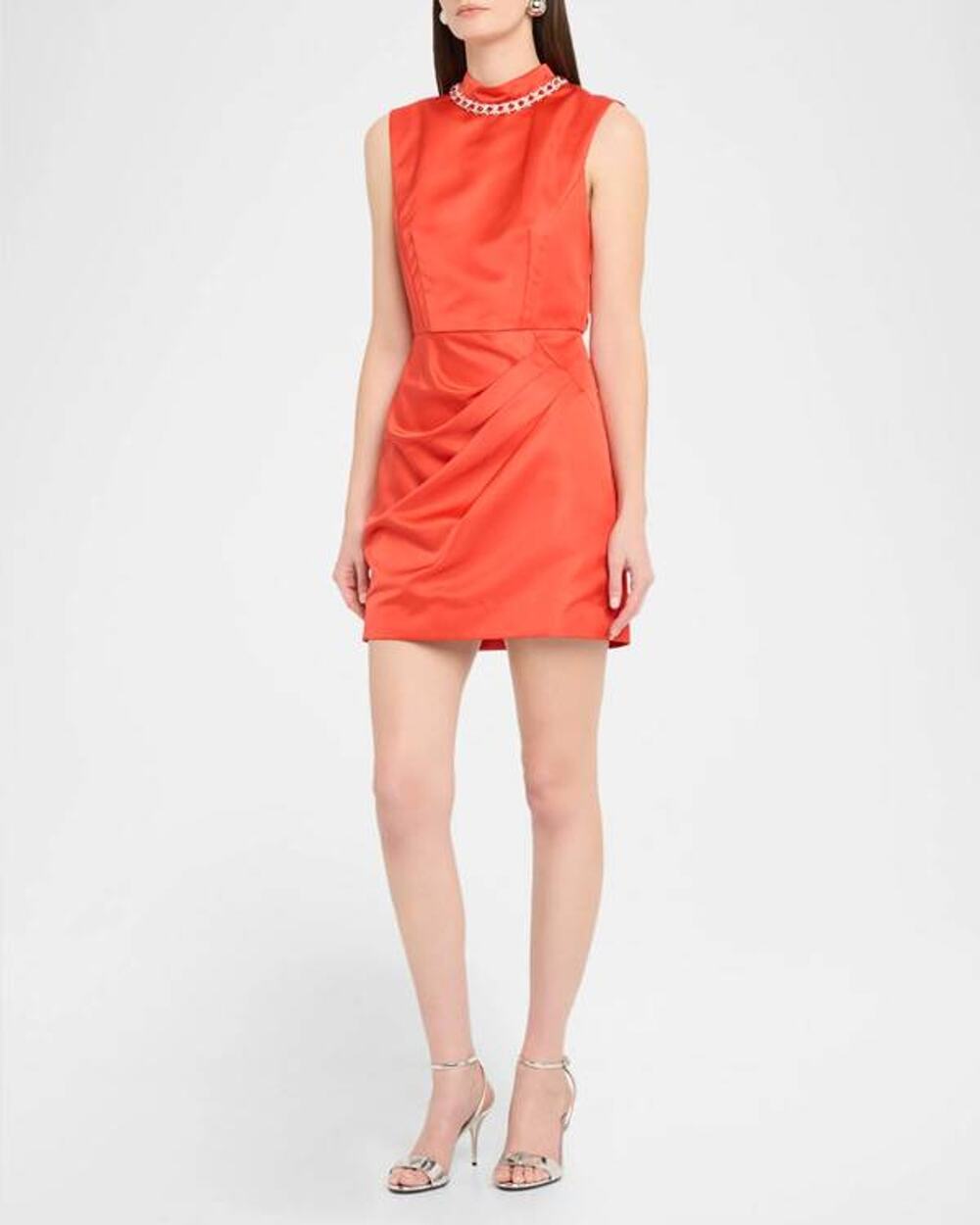 Saloni Flora Short Embellished Dress in Bright Scarlet 4